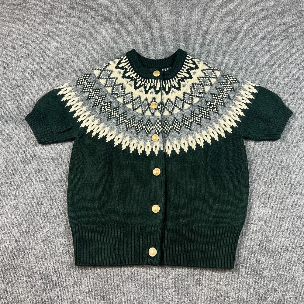 Commense Cardigan Sweater Women Small Green Fair Isle Cashmere Blend Regular Fit